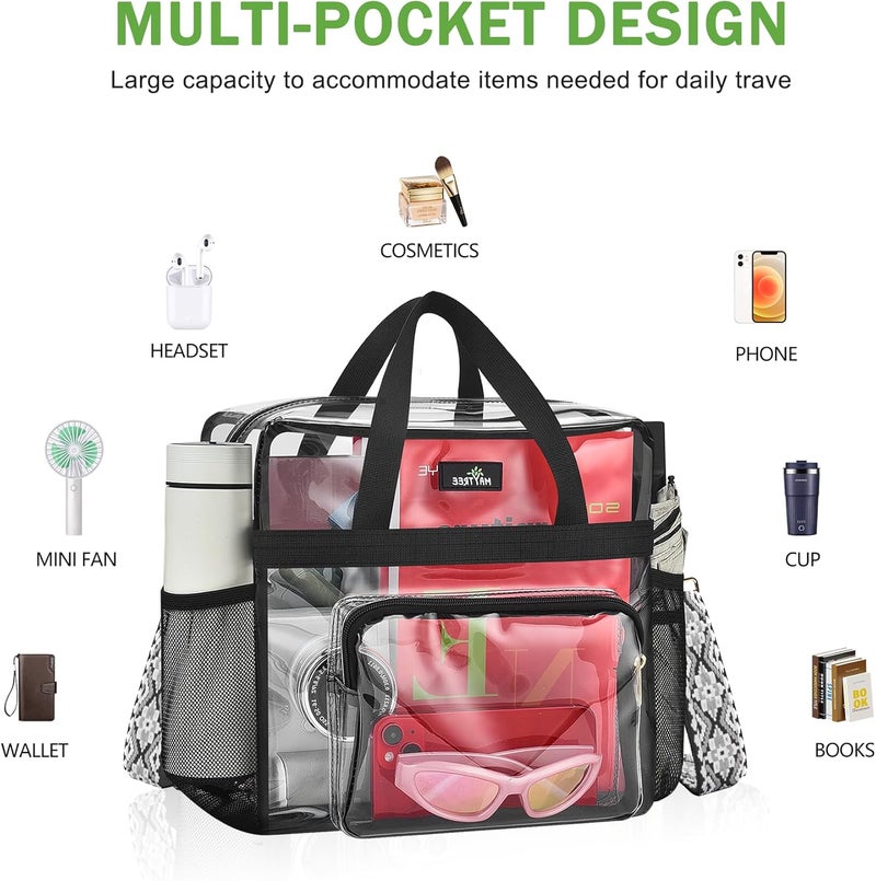 MAYTREE Clear Bag for Stadium Events, 12x6x12 Clear Tote Bag with Removable Strap, Transparent Bag for Concert Sports Festival, White Block-Strap - Image 5